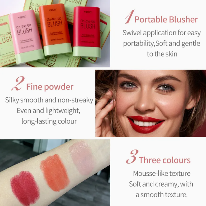 High Pigment Soft Creamy Blusher Stick Cosmetics Rouge Makeup Pink Blush